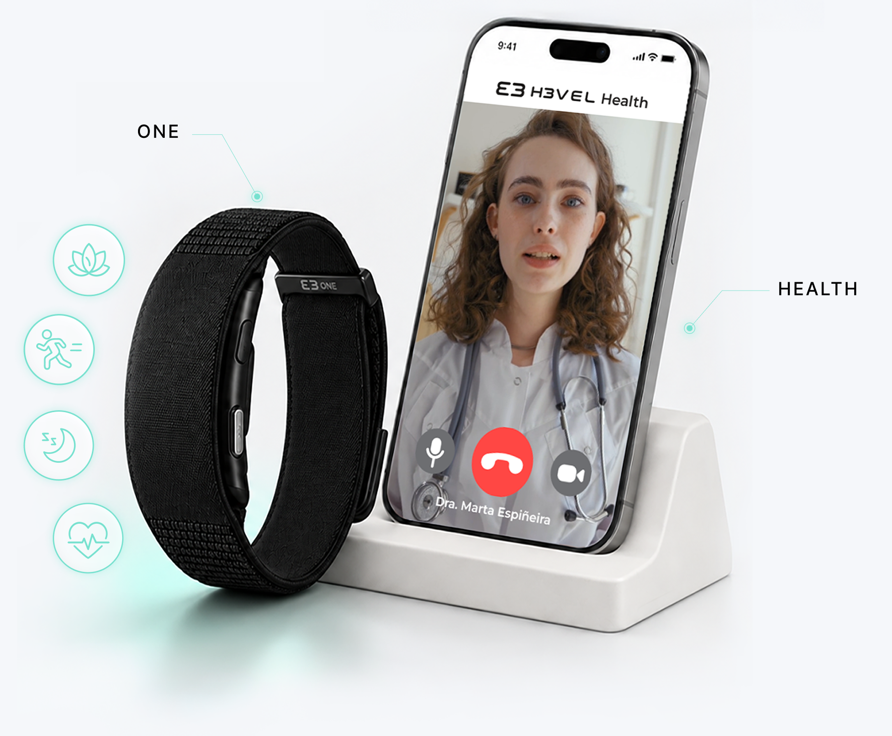 Pulsera H3VEL ONE y app H3VEL Health con videollamada médica